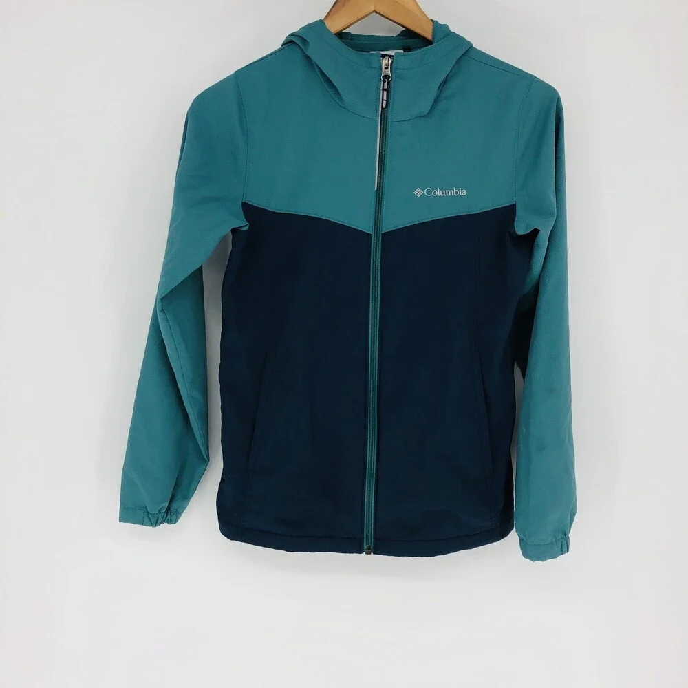 Columbia Youth's Light Weight Full Zip Hooded Outdoor Windbreaker Jacket Size LG
